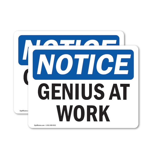 Signmission Genius At Work, 10 in W x Rectangle, Vinyl Decal OS-2PACK-NS-D-710-L-13104 - main